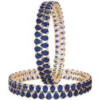 Ratnavali Jewels Brass Gold Plated and Cubic Zirconia Bangle for Women (Blue)