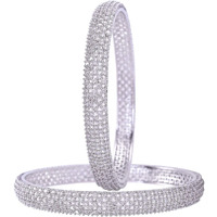 Ratnavali Jewels Silver Plated American Diamond White Traditional Bangles for Women/Girls RV3386W