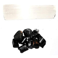 RR SHEIKH GEMS Natural Black Tourmaline Stone Crystal Selenite Wand Combo Healing For Meditation Reiki and Vastu