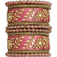 Peora Silk Thread Matching Floral Bangle Set Bridal Chuda Chura Jewellery for Women Girls - 2.8 inch