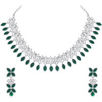 Atasi International Silver Plated Green Crystals AD Diamond Jewellery Necklace Set for Women (RDG5775)
