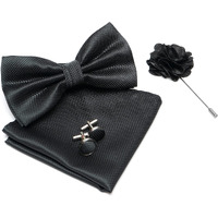 RIZORO Mens Bow Tie For Men With Cufflinks Pocket Square & Brooch Pin in Gift Box (Black)