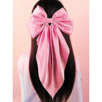 Trend By Kimaayra Luxury Satin Long Tail Hair Bow Alligator clip for Women and Girls, Gift for her, Gift for women, 1 Tail Hair Bow, Free Size (Baby Pink)