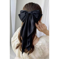 Trend By Kimaayra Luxury Satin Long Tail Hair Bow Alligator clip for Women and Girls, Gift for her, Gift for women (Black)