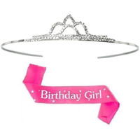 Decofy Birthday Girl Sash And Crown For Girls & Women - Set of 3 (With Pin) Sash And Tiara | Crown For Birthday Girl | Pink Birthday Sash For Girls | Birthday Crown For Girls