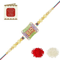 Riddhika Ventures Stunning Gold Plated Designer Peacock and Auspicious kalash Rakhi with Roli Chawal and Greeting Card (P6)