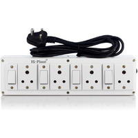 HI PLASST PINS N PLUGS Extension Board(4+4)Junction Box//3Pin Socket 3-Pin Plug Top,4 Switches 4 Sockets Multi-Outlet(6A) Switch Board With 4 Yard Long Cord For Diwali Lights&Christmas Decor,230Volts