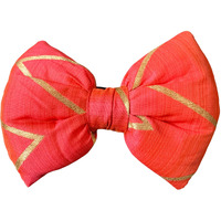 For The Fur Kids Traditional Dog Bow Tie for Diwali, Festivals, Weddings (Multi-Coloured) (Pink Chevron)
