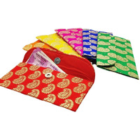 SATYAM KRAFT 6 Pcs Brocade Handmade Shagun Money Envelopes Lifafa Cover of Different Color, for Occasions Like Birthday, Anniversary,Diwali, New Year, All Festivals (6 Pieces, Multicolor)