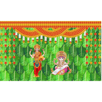 Ashvath Fashion Banana Leaf and Flower with Goddess Laxmi MATA and ganeshji Design Backdrop Cloth for Pooja Decoration Deepavali Festival Diwali Pooja Size 5Feet Height and 8Feet Width(5 * 8)
