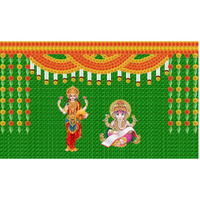 Ashvath Fashion Weaved Coconut Leaf and Flower with Goddess Laxmi MATA and Ganeshji Design Backdrop Cloth for Pooja Decoration Deepavali Festival Diwali Pooja Size 5Feet Height and 8Feet Width(5 * 8)