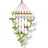JH Gallery Handcrafted Rajasthani Wind Chime Door/Wall Hanging Decorative Showpiece/Wall Hanging/Home Dcor/Home Furnishing/Diwali Gift/Corporate Gift (Green Parrot)