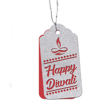 SVM CRAFT Ethnic Design Happy Diwali Gift Tags -Silver Glitter Gift Tags for Gift Packaging, for Return Gift - (Pack of 20)