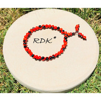 RDK Natural Red Chirmi/Gunja Ratti Bracelet (40 Beads With 6 Mini Bead) Chirmi Gunja Seeds for Lakshmi Upasana, Diwali Pooja Wealth Beads, Fang-sue, Vastu, Poojan Samagri