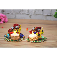 JH Gallery Recycled Material Rajasthani Raja Rani Puppet/Dolls Decorative Tealight Candle Holder (Pack of 2)