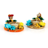 JH Gallery Recycled Material Rajasthani Raja Rani Puppet/Dolls Decorative Tealight Candle Holder (1 Pair)