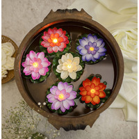 Satyam Kraft 6 Pcs Sensor Water Floating Diyas Smokeless Flameless Unbreakable Candles Lotus Flowers Led Tea Light Candle ,Glass Bowl Festival Decoration,Home Decor Items (Mix Color) - Multicolor