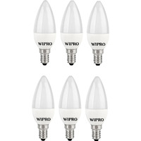 wipro Garnet 3W Led Frosted Candle Bulb |Cool Day White (6500K)|E14 Base|For Chandeliers & Decorative Lights|4Kv Surge Protection |440V High Voltage Protection |Energy Efficient |Pack Of 6
