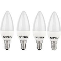 wipro Garnet 3W Frosted Candle Bulb |Cool Day White (6500K)|E14 Base|For Chandeliers & Decorative Lights|4Kv Surge Protection |440V High Voltage Protection |Energy Efficient |Pack of 4, LED