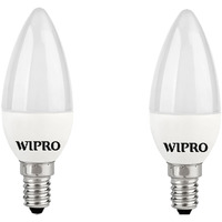 wipro Garnet 3W Frosted Candle Bulb |Cool Day White (6500K)|E14 Base|For Chandeliers & Decorative Lights|4Kv Surge Protection |440V High Voltage Protection |Energy Efficient |Pack of 2, LED