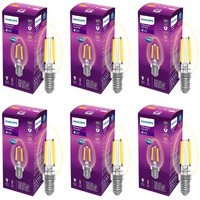 PHILIPS 4-watt Filament Candle LED Bulb | Clear Candle Bulb for Home & Decoration | Bulb Base: E14, Cool White | Pack of 6
