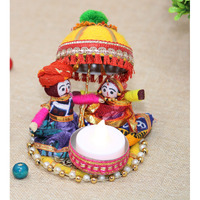 JH Gallery Recycled Material Rajasthani Raja Rani Puppet/Dolls Decorative Tealight Candle Holder (Pack of 1)