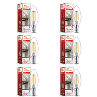 Murphy 5-watt Round Shape Filament Candle LED Bulb | Filament Candle Bulb Home & Decoration|Bulb Base: E14, Color: Warm White|Pack of 6