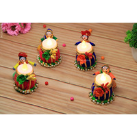 JH Gallery Recycled Material Rajasthani Puppet/Dolls Decorative Tealight Candle Holder (2 Pair - 4 Candle Holders)