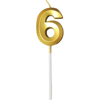 Party Decorz Number 6 Gold Candle | Six Number Candle |Number 6 Metallic Gold Candle for Birthday,Anniversary, Surprise Party Cake Decoration Candle