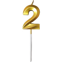 Party Decorz Number 2 Gold Candle | Two Number Candle |Number 2 Metallic Gold Candle for Birthday,Anniversary, Surprise Party Cake Decoration Candle