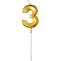 Party Decorz Number 3 Gold Candle | Three Number Candle |Number 3 Metallic Gold Candle for Birthday,Anniversary, Surprise Party Cake Decoration Candle