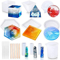 HASTHIP 20 PCS Resin Moulds Silicone,Epoxy Casting Moulds Ashtray,Pen Holder,Flower Pot,Coaster,Pendants,Candle Molds,Candle Holders Sticks,Droppers for Resin DIY Craft