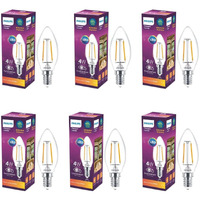 Philips 4-Watt 400-lumen Clear Candle E14 Base (Warm White, Pack of 6) - Decorative, Ambience for Chandeliers, Wall Lights, Desk Lamps, Floor Lamps