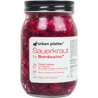 Urban Platter Sauerkraut Original Pickled Probiotic Cabbage with Beetroot, 450g / 15.8oz [Raw, Organic & Powered by Bombucha]