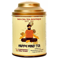 SAN-CHA Sancha Tea Boutique Happy Mind Tea, Caffeine Free Herbal Tea Bags, 25 Pyramid Tea Bags, All Natural Herbs For An Alert Mind, Indian Ginseng Tea, 140 Grams