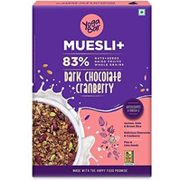Yogabar Dark Chocolate & Cranberry Muesli with chia and flax seeds 500g - Breakfast Cereal with 83% Whole Grains, Nuts and Seeds, & Dried Fruits - Gluten Free Snack
