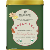 Makaibari Holiday Edition : Ginger Spice Green Tea | Usda Certified Premium Green Tea, Loose Leaves | Anti-Oxidants, Immunity Booster | Tin Caddy | 100 Gm