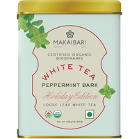 Makaibari Holiday Edition : White Peppermint Bark|Usda Certified Premium White Tea|Anti-Oxidants, Immunity Booster, Low Caffeine|Supports Healthy Skin|Tin Caddy|50Gram - Loose Leaves