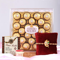 TIED RIBBONS Rakhi Gift for Brother with Chocolates - Premium Rakhi with Chocolates Pack Mini Greeting Card and Roli Chawal - Rakhi for Brother