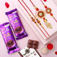 TIED RIBBONS Rakhi for Brother and Bhabhi with Chocolates Gift - Premium Lumba Rakhi Set with Chocolates Chawal Roli Chawal and Mini Greeting Card - Bhaiya Bhabhi Rakhi Set with Gift