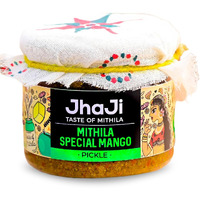 JhaJi - Taste of Mithila Special Mango Pickle|Bihari Style Aam Ka Achaar|Tangy & Spicy|Masaledaar & Khatta|1-Inch Mango Pieces|Sun-Dried. No Artificial Preservatives & Colors|Bihari-Style Pickle,250G