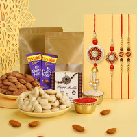 TIED RIBBONS Rakhi for Brother Bhabhi and Kids with Chocolates Gift - Premium Bhaiya Bhabhi Kids Rakhi Set with Chocolates and Dryfruits Almonds and Cashew Roli Chawal and Mini Greeting Card