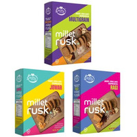Early Foods - Pack of 3 : Ragi, Jowar & Multigrain Rusks | Millet Rusk Sugar Free | No Maida Rusk | Rusks for Kids | Millet Toast Biscuits Rusk 230g x 3
