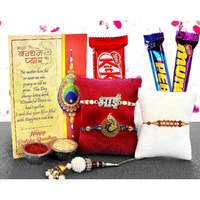 Set of 4 Rakhi for brother with Gift Set Chocolates, Set of 4 Rakhi for brother Combo,Rakhi gift for brother,Rakhi for brother with gift,Greeting Card,Roli, Chawal, Chandan, Misri Combo