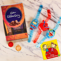 TIED RIBBONS Rakhi for Kids with Chocolates Gift Pack - Set of 3 Premium Kids Lights Rakhi with Celebration Chocolates Gift Pack, 250 Grams