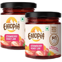 Eatopia Strawberry Honey Jam | Sugar Free | 100% Pure & Natural | No Preservatives | No Added Colours & Flavours | 70% Strawberries & 30% Wild Honey | Healthy Good for Gut Health | Pack of 2-480g
