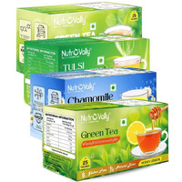Nutrovally Green Tea Bags 100 Pcs Combo Of Chamomile, Honey, Lemon, Tulsi Green Tea 100 Teabags With Antioxidant-Rich Improves Metabolism(4 X 25 Bags),150 Grams