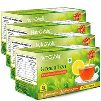 Nutrovally Honey Lemon Green Tea Bags 100 Pcs|Immunity Booster & Natural Vitamins, Slim, Digestion, Skin Glow Lemon Honey Green Tea 100 Teabag (4 X 25 Tea Bags, 150 Gram)