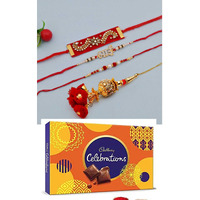 Bhaiya Bhabhi Rakhi Combo with Chocolate, Rakhi for brother with chocolate Gifts Combo Set, Cadbury and Rakshabandhan Bhai Bhabhi Hamper Greeting Card, Set of 2 Rakhi gift