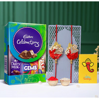 CraftVatika Rakhi with Chocolate Gift Combo for Brother, Bhabhi - Rakhi Chocolate Gift Hamper - Rakhi Set of 2 - Couple Kundan Rakhi Pair Rakhi for Bhai Bhabhi Rakhis Chocolate Coin Combo, 120 Grams